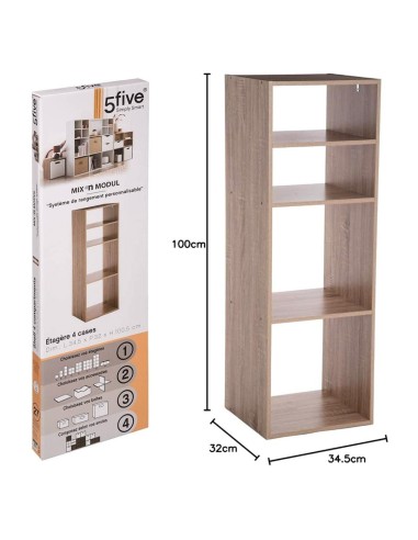 MENSOLE E SCAFFALI: vendita online 5five Mix n Modul, scaffale a colonna 4 scomparti, effetto rovere naturale, libreria compa...