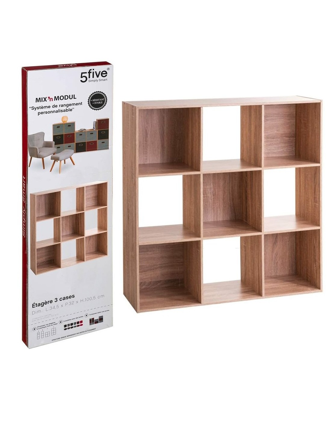 MENSOLE E SCAFFALI: vendita online 5five Mix n Modul, scaffale 9 ripiani, effetto rovere naturale, mobile libreria, organizer...