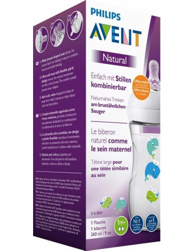 Biberon Natural Anti-Colica 260ml Balene Philips Avent - Allattamento Naturale