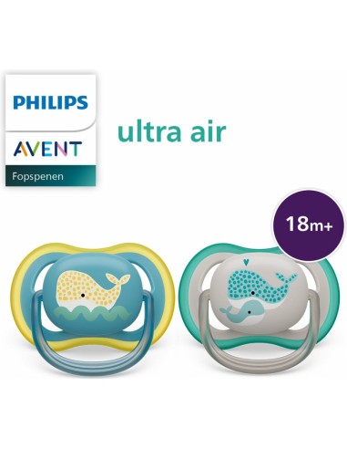 Avent Succhietto Ultra Air 18M+ Balene - 2 Pezzi