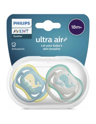 Avent Succhietto Ultra Air 18M+ Balene - 2 Pezzi