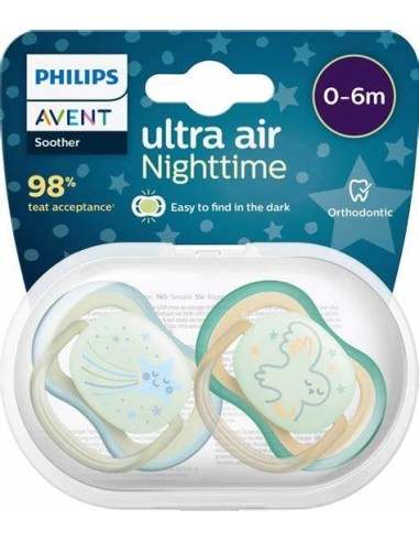 Avent Succhietto Ultra Air Nighttime Verde/Bianco 0-6M - 2 Pezzi