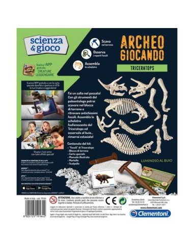 Archeogiocando Triceratopo Luminoso al Buio - Kit Paleontologo con Realtà Aumentata - Shopincasa