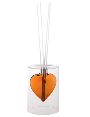 DIFFUSORE FRAGRANZA CUORE AMBRA VETRO C/BASTONCINI FIBER WOOD