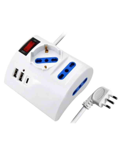MULTIPRESA 6POSTI 1SCHUKO/2BIPASSO/2USB/1USB-C 10A