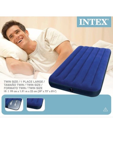 GONFIABILI: vendita online Materasso Mezza Piazza Classic Downy Intex 76x191x25 cm, singolo, morbido floccato, camping, resis...