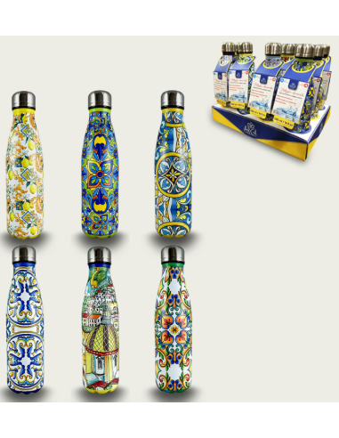 BOTTIGLIA TERMICA 56058 DECORATA 750ML ACCIAIO