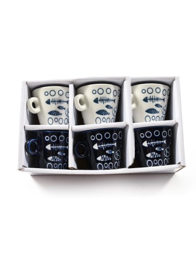 SET 6 TAZZINE CAFFE 23489 DECORO MARE 90ML ASSORTITO PORCELLANA