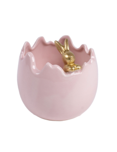 UOVO CONTENITORE 141046 CONIGLIO CERAMICA ROSA 11X11CM