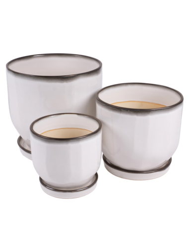CACHEPOT 140690 2 MIS CERAMICA GRIGIO CON SOTTOVASO 14X13CM