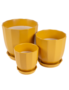 CACHEPOT 140695 2 MIS CERAMICA GIALLO CON SOTTOVASO 15X15CM