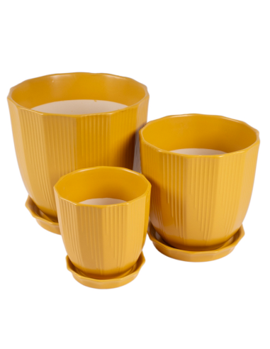 CACHEPOT 140695 3 MIS CERAMICA GIALLO CON SOTTOVASO