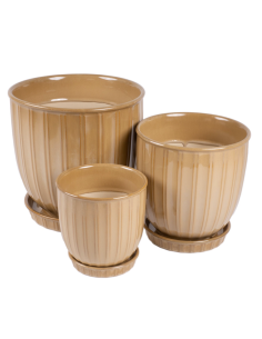 CACHEPOT 140697 3 MIS CERAMICA SENAPE CON SOTTOVASO 25X25CM