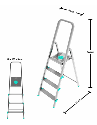 SCALE ALLUMINIO: vendita online Scala LIBELLULA, alluminio, 4 gradini, antiscivolo, maniglione di sicurezza, silver, Made in ...
