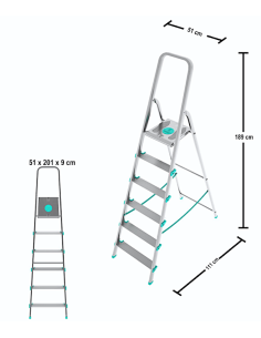 SCALE ALLUMINIO: vendita online Scala LIBELLULA, alluminio, 6 gradini, antiscivolo, maniglione sicurezza, 51x111x189 cm, silv...