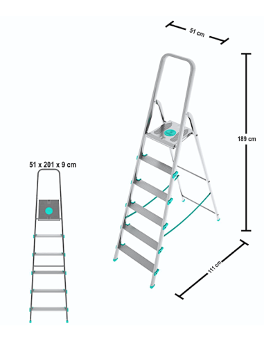 SCALE ALLUMINIO: vendita online Scala LIBELLULA, alluminio, 6 gradini, antiscivolo, maniglione sicurezza, 51x111x189 cm, silv...