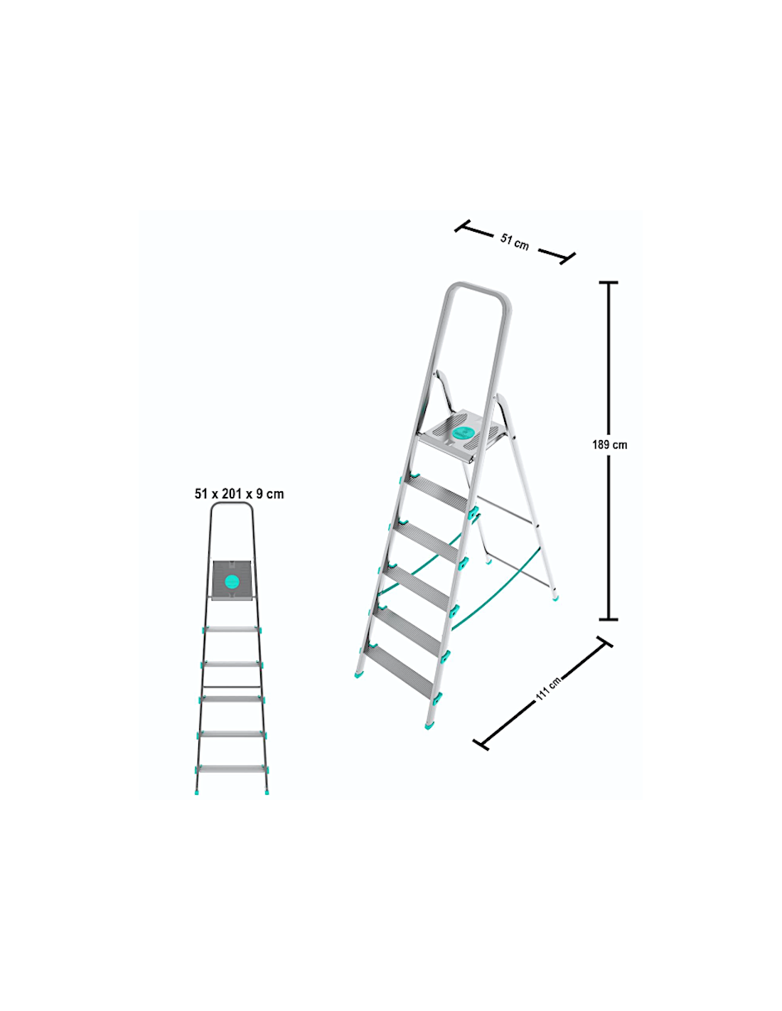 SCALE ALLUMINIO: vendita online Scala LIBELLULA, alluminio, 6 gradini, antiscivolo, maniglione sicurezza, 51x111x189 cm, silv...