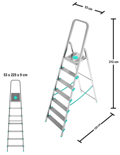 SCALE ALLUMINIO: vendita online Scala alluminio, 7 gradini, portata 150 kg, maniglione, piattaforma ampia, 53x124x212 cm, Col...