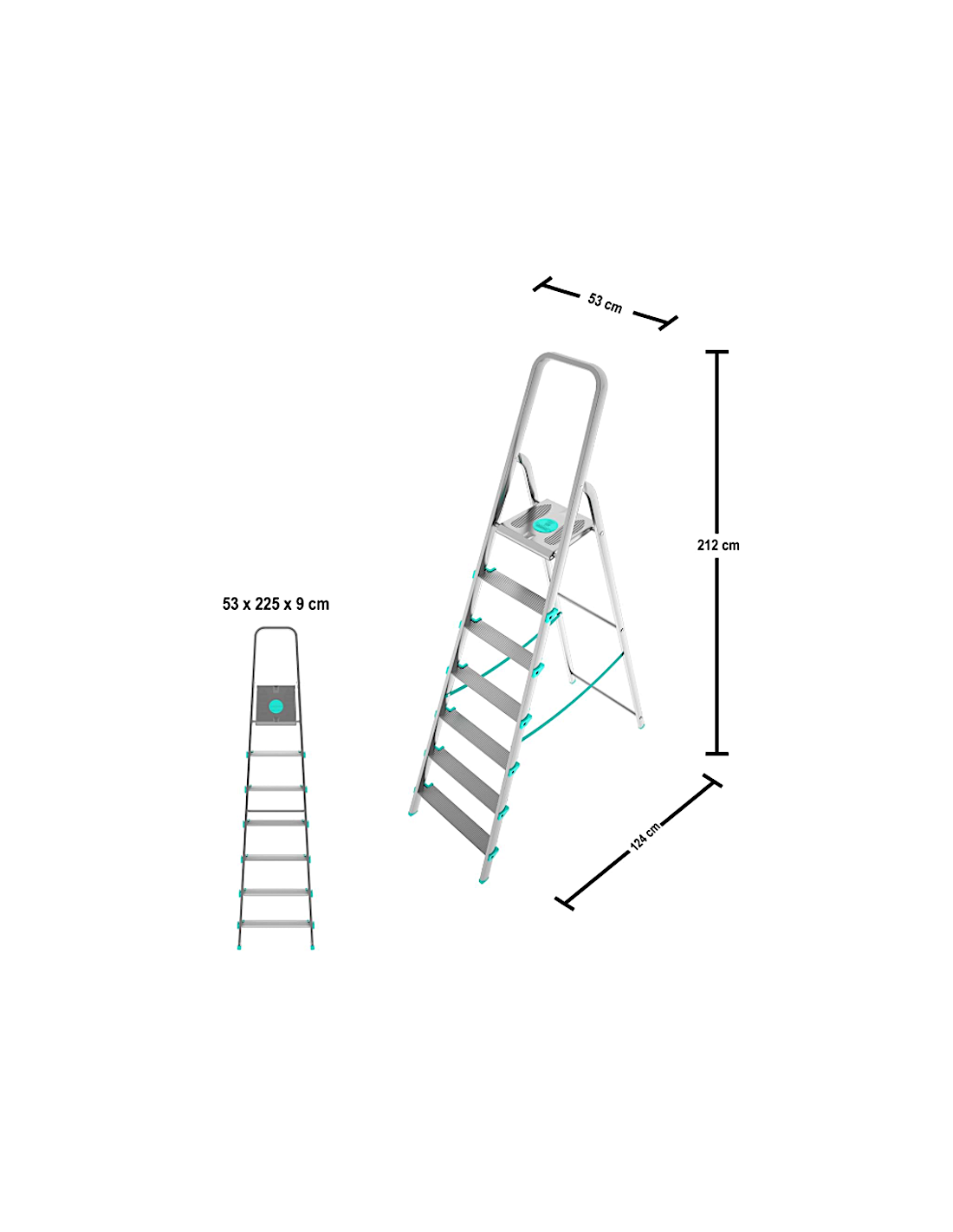 SCALE ALLUMINIO: vendita online Scala alluminio, 7 gradini, portata 150 kg, maniglione, piattaforma ampia, 53x124x212 cm, Col...