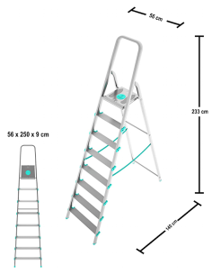 SCALE ALLUMINIO: vendita online Scala alluminio, 8 gradini, portata 150 kg, antiscivolo, maniglione sicurezza, 56x140x233 cm,...