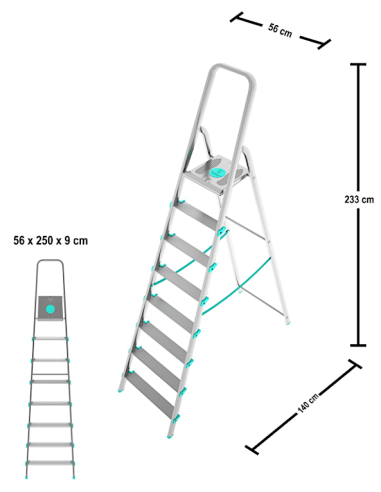 SCALE ALLUMINIO: vendita online Scala alluminio, 8 gradini, portata 150 kg, antiscivolo, maniglione sicurezza, 56x140x233 cm,...