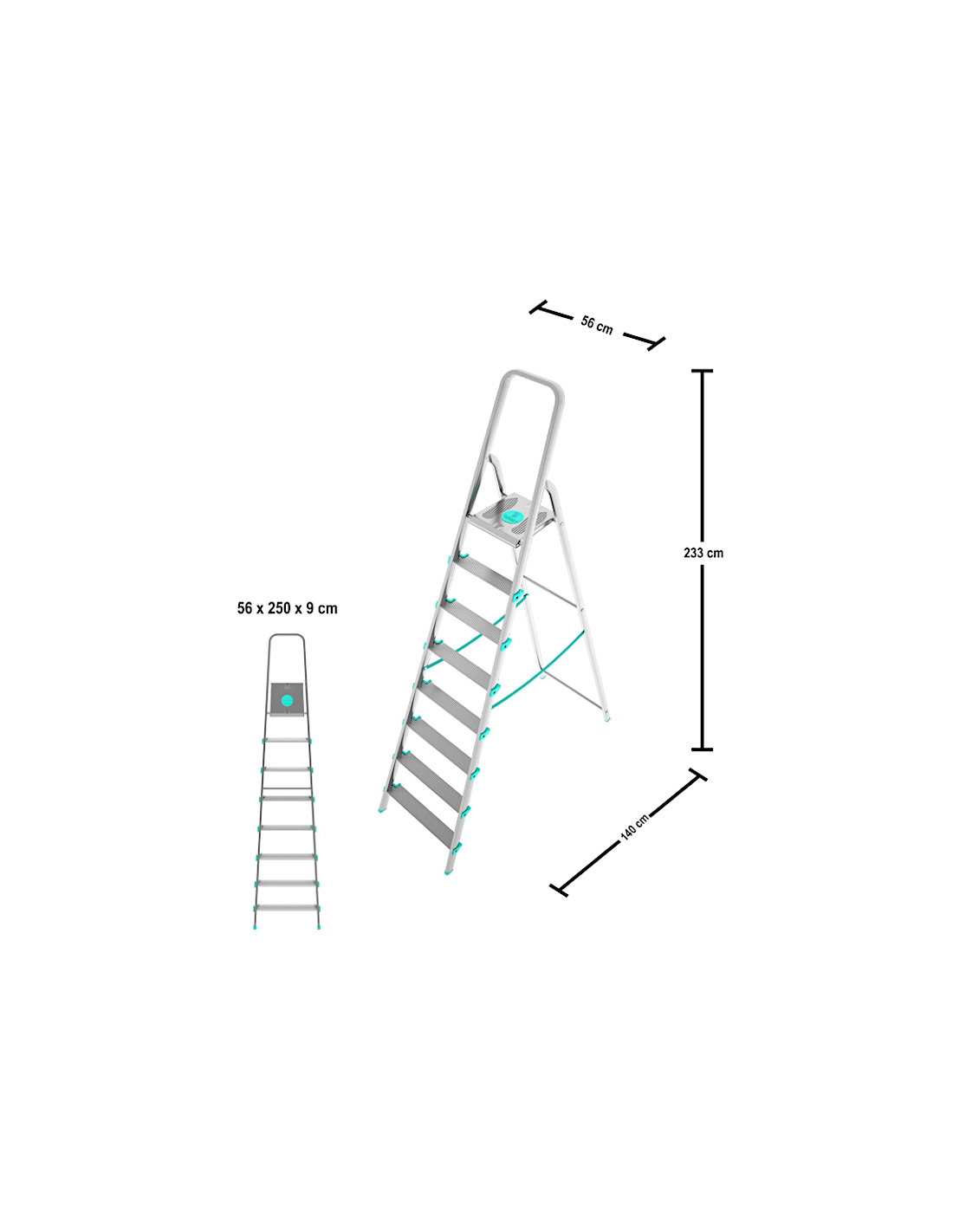 SCALE ALLUMINIO: vendita online Scala alluminio, 8 gradini, portata 150 kg, antiscivolo, maniglione sicurezza, 56x140x233 cm,...