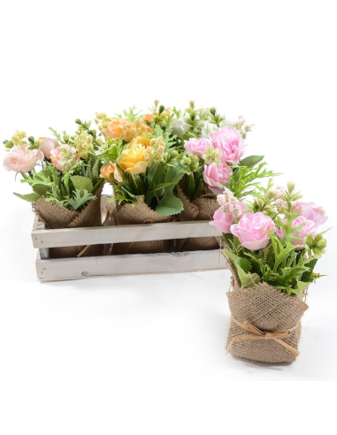 PIANTA 44521 ROSE ASSORTITO H16CM VASETTO JUTA