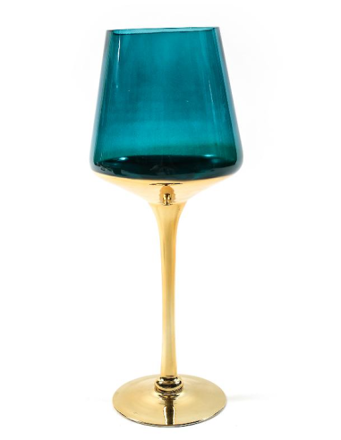 PORTACANDELA 24172 ORO/VERDE VETRO D14H35CM