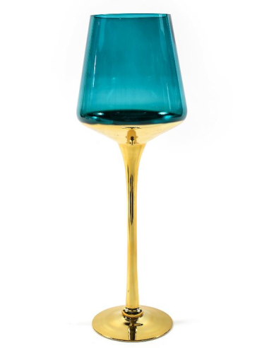 PORTACANDELA 24189 ORO/VERDE VETRO D14H30CM