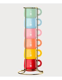 TAZZE CAFFE' E LATTE: vendita online Bialetti Set 6 Tazzine Impilabili – Decorazione Multicolor in offerta