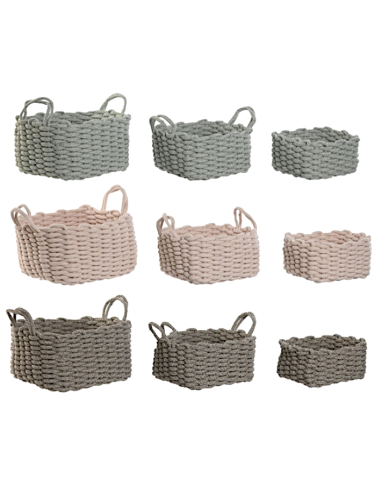 SET 3 CESTINI DC215063 CORDA COLORI ASSORTITI 28X28X18CM