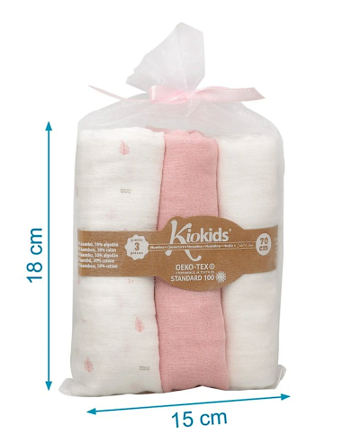 Set 3 Museline Rosa, Bianco e Stampato Kiokids su Shopincasa.it