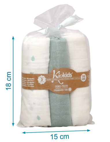 Set 3 Museline Salvia, Bianco e Stampato Kiokids su Shopincasa.it