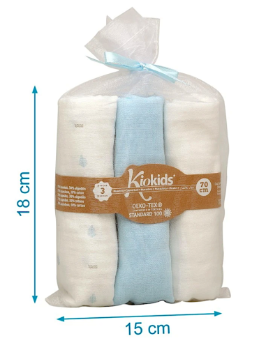 Set 3 Museline Azzurro, Bianco e Stampato Kiokids su Shopincasa.it