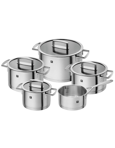 BATTERIE COMPLETE: vendita online Vitality Batteria di Pentole 5 Pezzi in Acciaio Inox 18/10, Triplo Fondo, con Coperchi, Com...