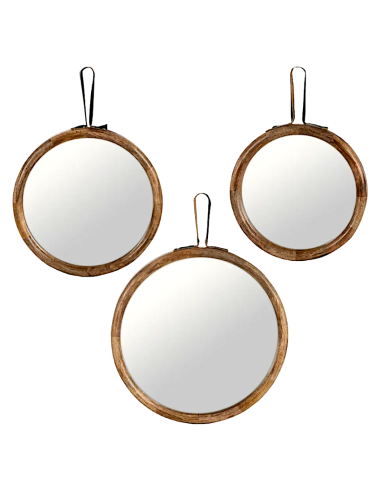 SPECCHIO ES214848 3 MIS VETRO/MANGO NATURALE D30CM
