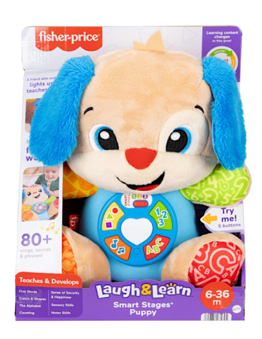 Cagnolino Ridi e Impara Fisher-Price Smart Stages multilingue, peluche musicale educativo per bambini.
