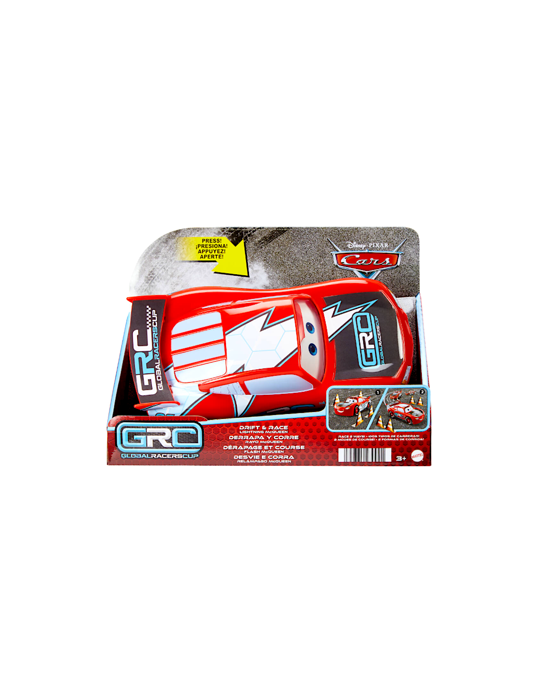 Disney Pixar Cars Saetta McQueen Super Derapate - veicolo giocattolo con modalità rettilineo e sfreccia per bambini dai 3 anni.