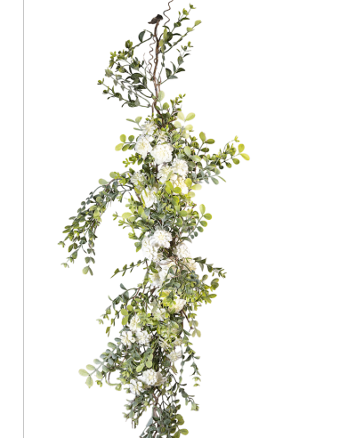 RAMO 271001536 SUCCULENTA CON FIORI BIANCHI 120CM