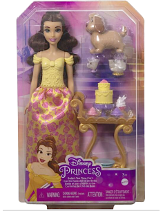 DISNEY PRINCESS SET DA TÈ DI BELLE, PLAYSET HLW20, BAMBOLA CON VESTITI SCINTILLANTI, ACCESSORI, GIOCATTOLI BAMBINE 3+