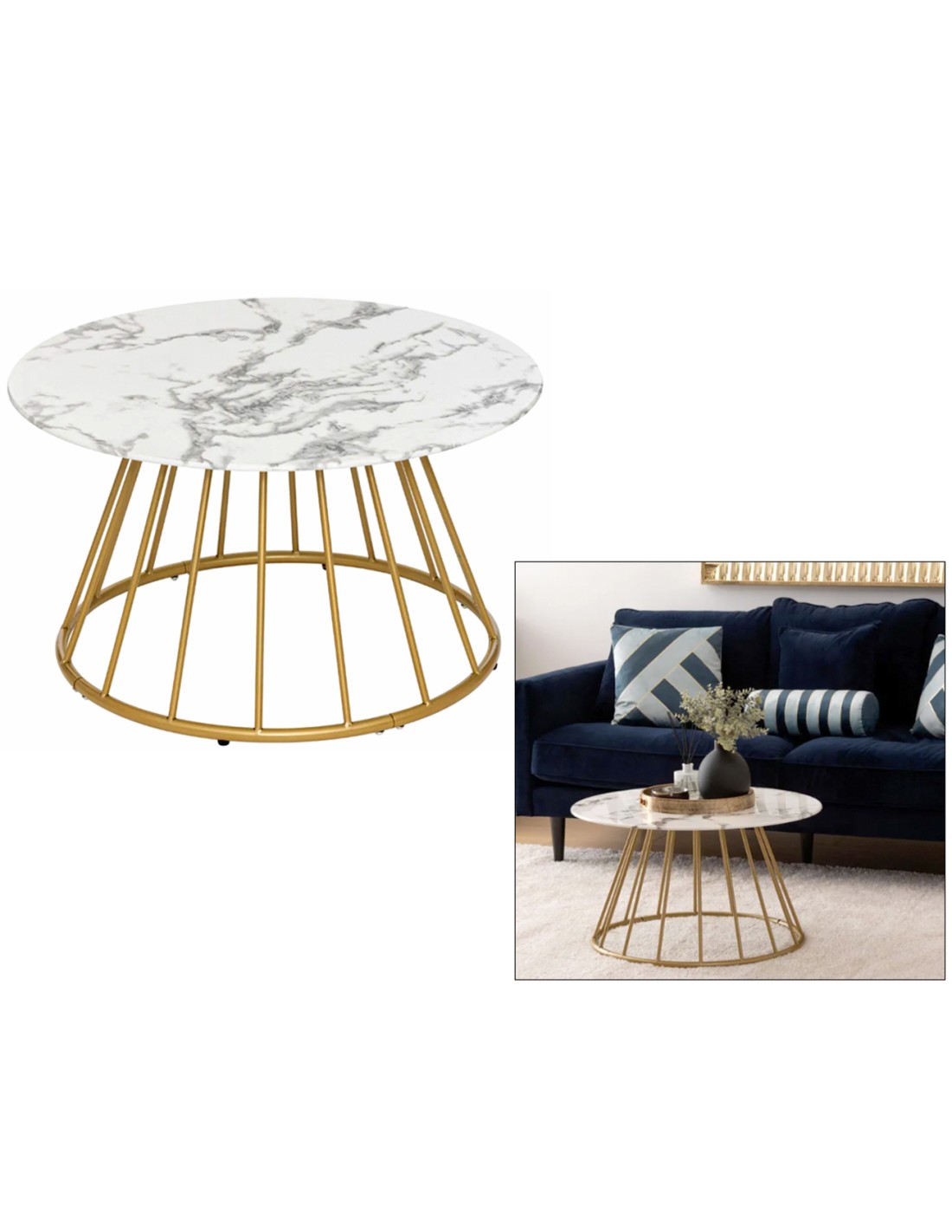 TAVOLINO BASSO 197878 RAYO EFFETTO MARMO BIANCO D70CM H40CM