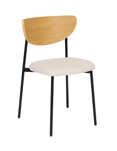 SEDIE: vendita online Sedia Jaisa, seduta in tessuto beige, schienale in legno, gambe in metallo, 50 x 50 x 81 cm in offerta