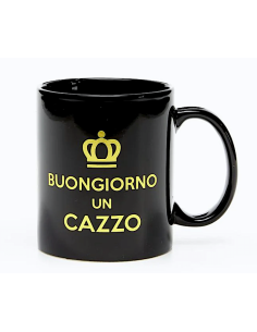 TAZZE CAFFE' E LATTE: vendita online MUG NERA 32,5CL BUONGIORNO UN CAZZO GOLD in offerta