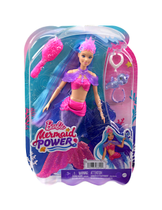 BARBIE MERMAID POWER HHG52, SIRENA MALIBU ROBERTS, CON CUCCIOLO, PINNE INTERCAMBIABILI, SPAZZOLA E ACCESSORI, GIOCATTOLO 3+ ANNI