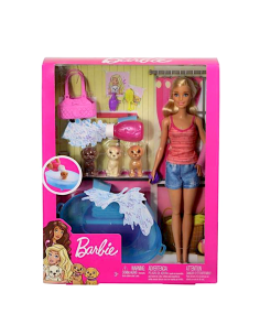 BARBIE BAMBOLA CON 3 CUCCIOLI E VASCA CON ACCESSORI GDJ37