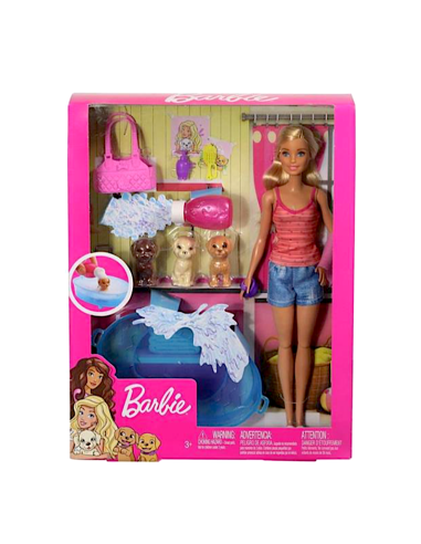 BARBIE BAMBOLA CON 3 CUCCIOLI E VASCA CON ACCESSORI GDJ37