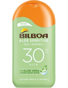 BAZAR IGIENE PERSONA: vendita online Bilboa Aloe Sensitive SPF 30, Latte Solare Alta per Pelli Sensibili, Formula con Aloe Ve...