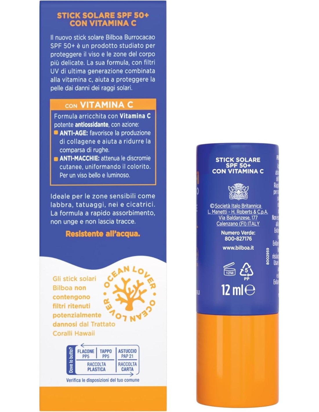 BAZAR IGIENE PERSONA: vendita online Bilboa Stick Solare SPF 50+ con Vitamina C, ideale per le zone sensibili come labbra, ta...