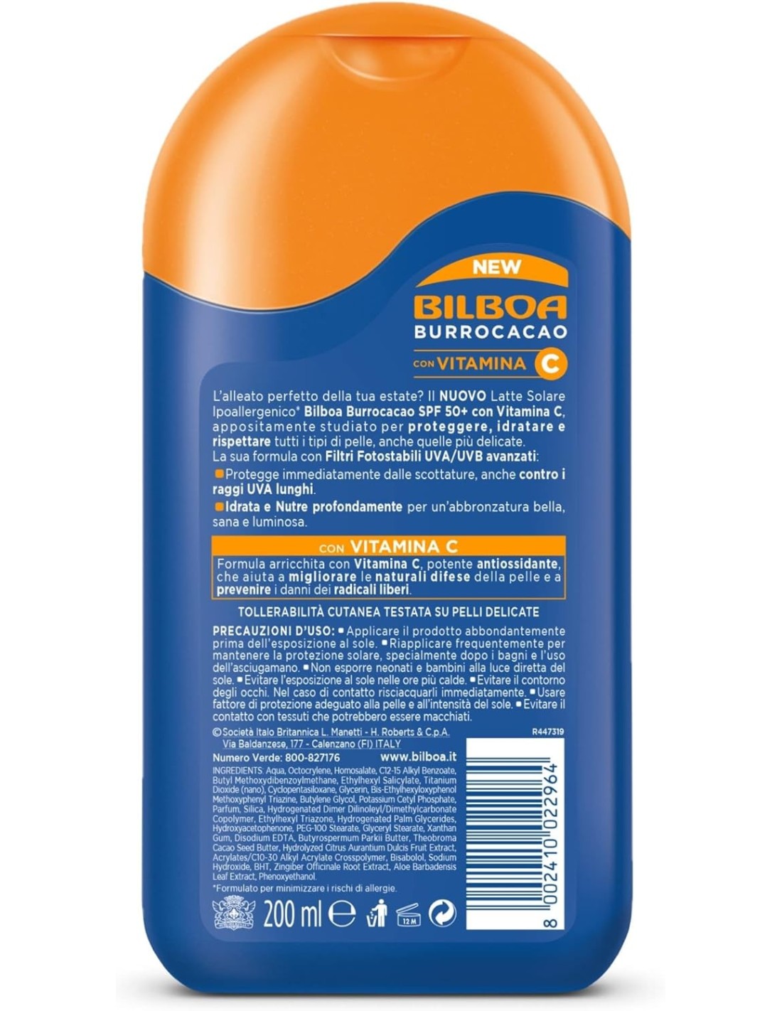 BAZAR IGIENE PERSONA: vendita online Bilboa Burrocacao Latte Solare SPF 50+, Protezione Solare Molto Alta per Pelli Sensibili...
