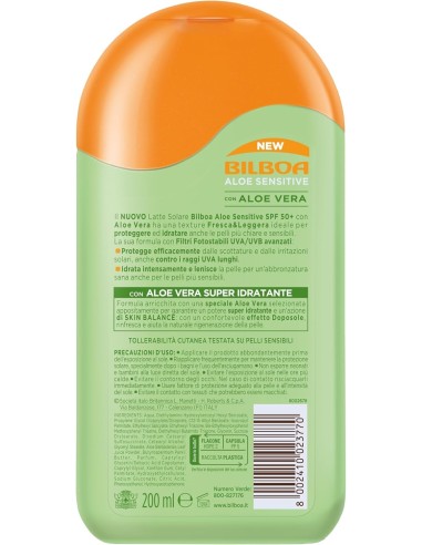 CREME SOLARI: vendita online Bilboa, Protezione Solare Corpo Aloe Sensitive SPF 50+, Latte Solare Alta per Pelli Sensibili, 2...